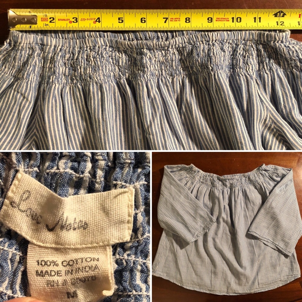 [Love Notes] Striped Chambray Peasant Blouse sz M - Picture 4 of 6